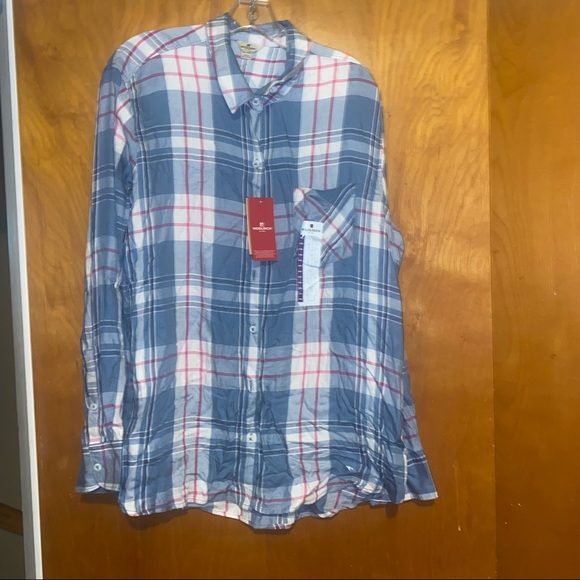 NWT women woolrich blue plaid button down shirt top plus size xxl - Picture 1 of 5